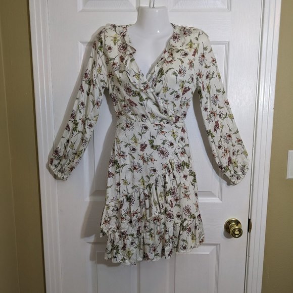 Taylor & Sage Dresses & Skirts - Taylor & Sage Floral Wrap Long Sleeve Ruffled Tier Hem Dress - size XS NWT